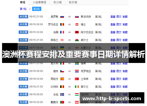 澳洲杯赛程安排及重要赛事日期详情解析